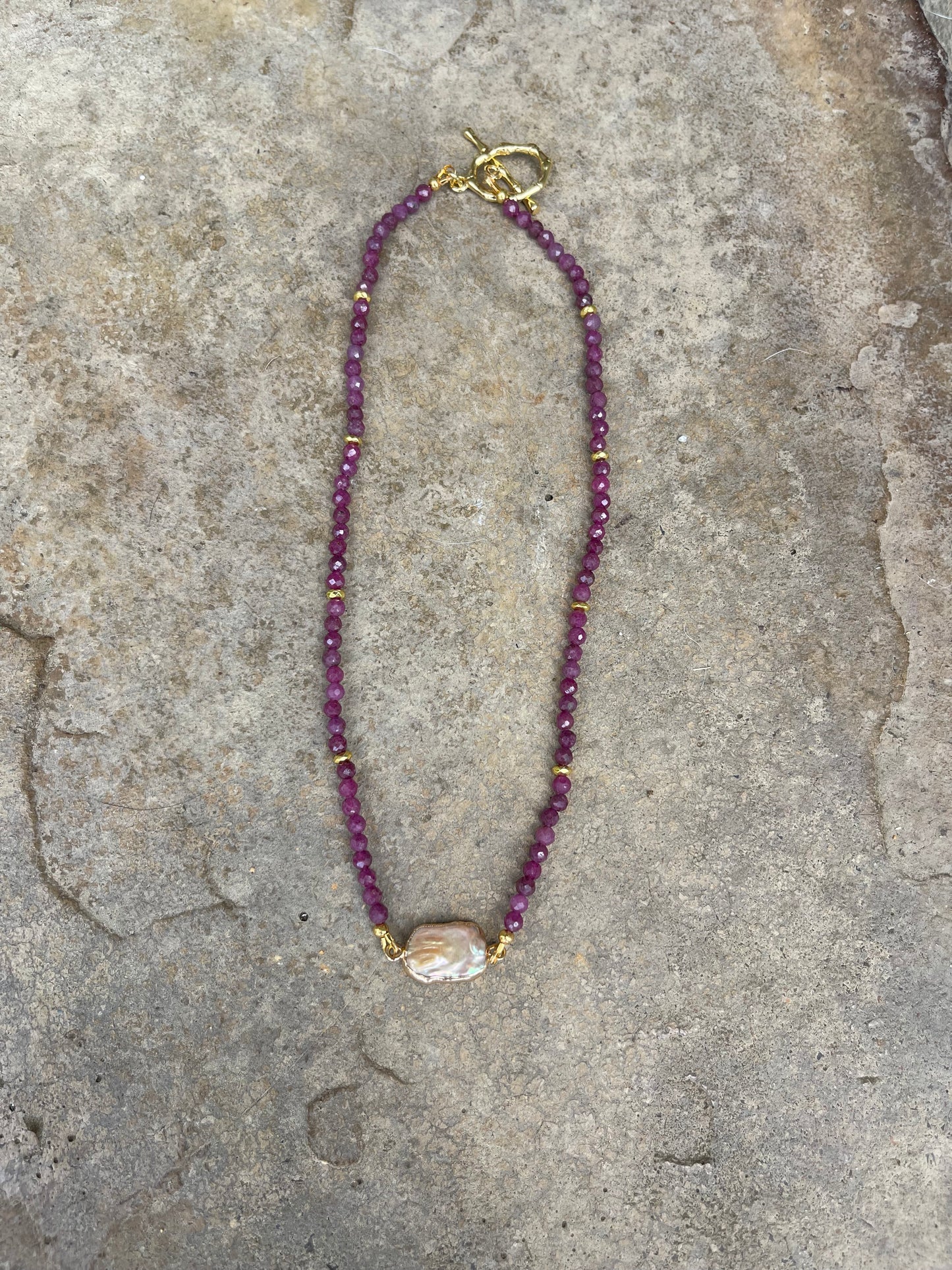 Ruby and freshwater pearl