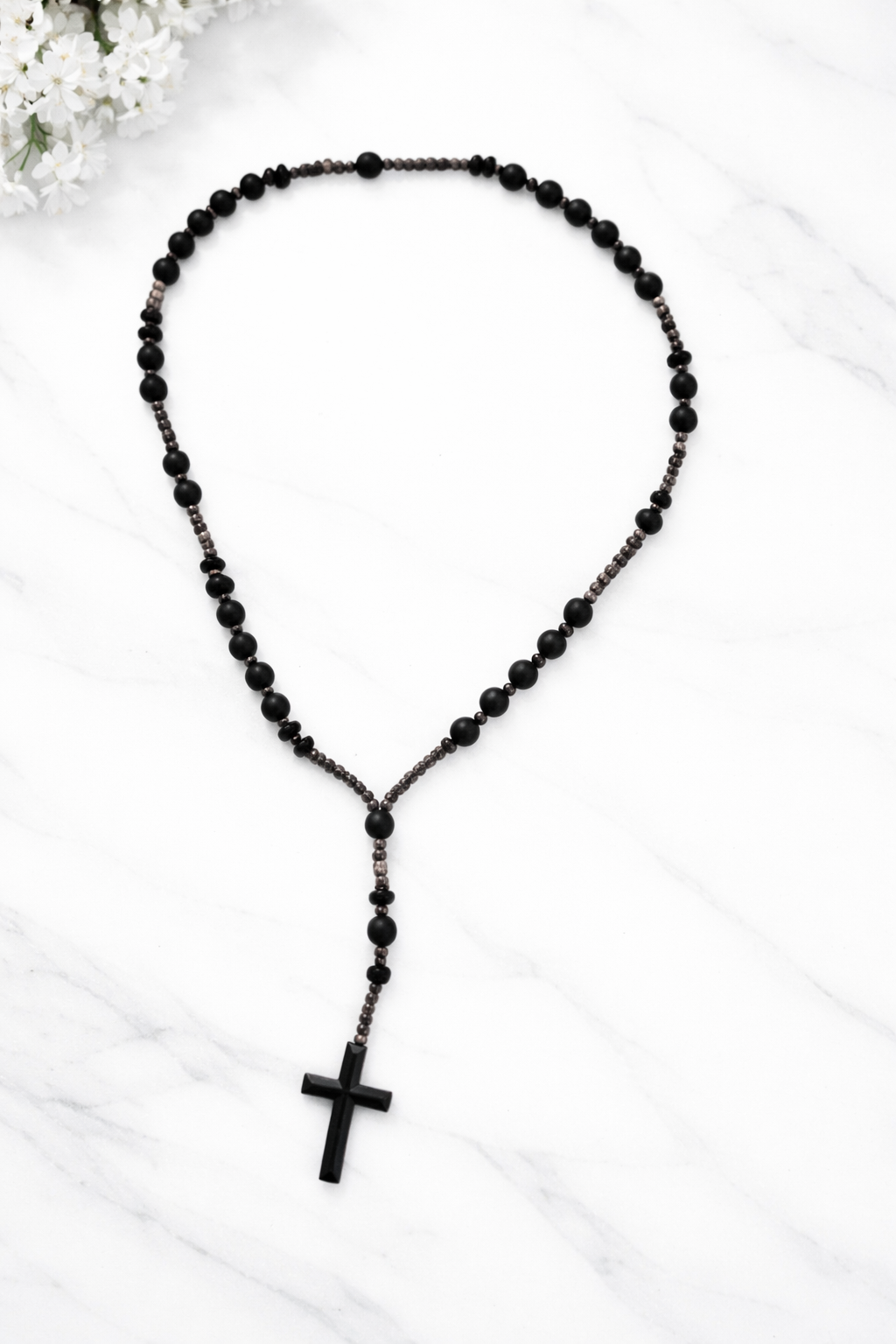 Matte Black Agate & Coconut Shell Devotional Necklace