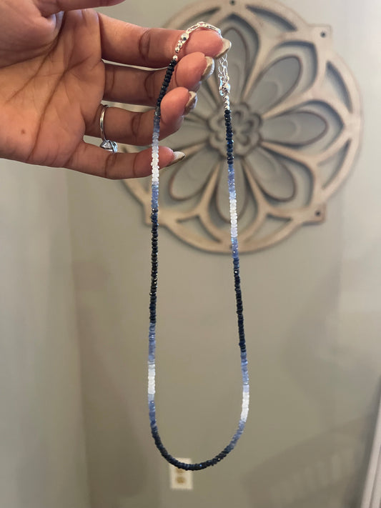 Ombré Sapphire Necklace with Sterling Silver Clasp – Gradient Blue Gemstone Elegance