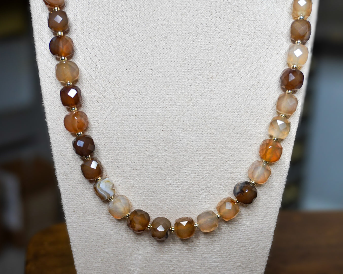 Natural Brown Agate Faceted Gemstone Necklace