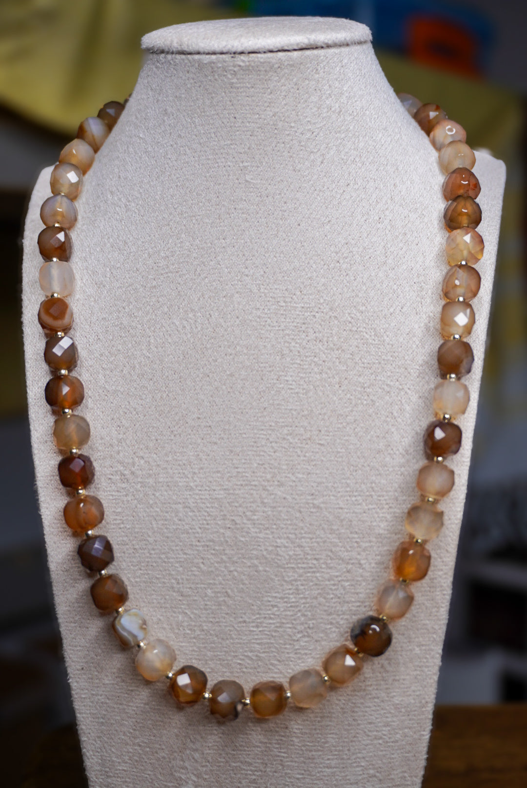 Natural Brown Agate Faceted Gemstone Necklace