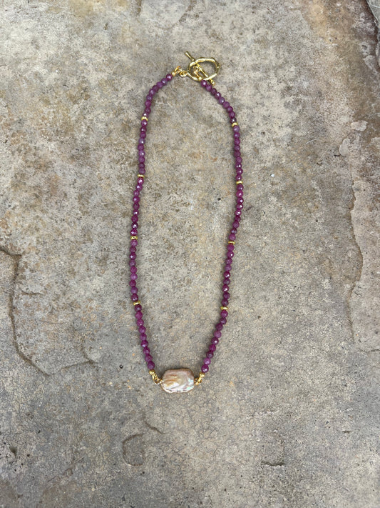 Ruby and freshwater pearl