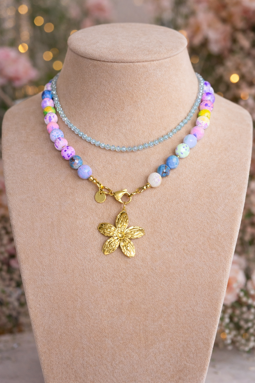 Golden Bloom Candy Bead Necklace