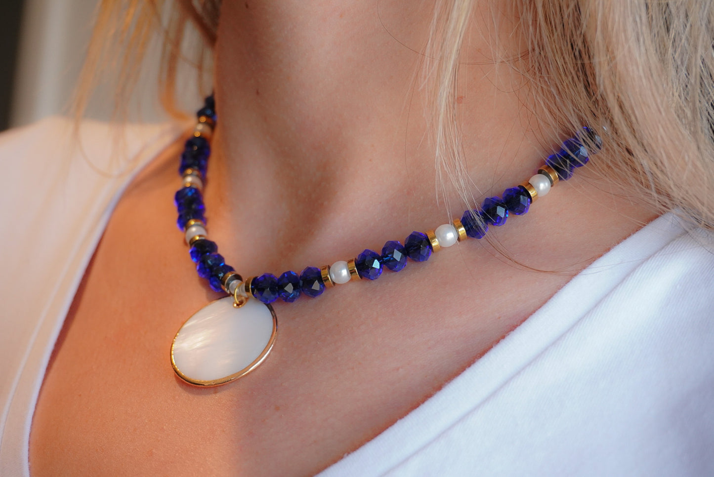 Blue Glass and Freshwater Pearls