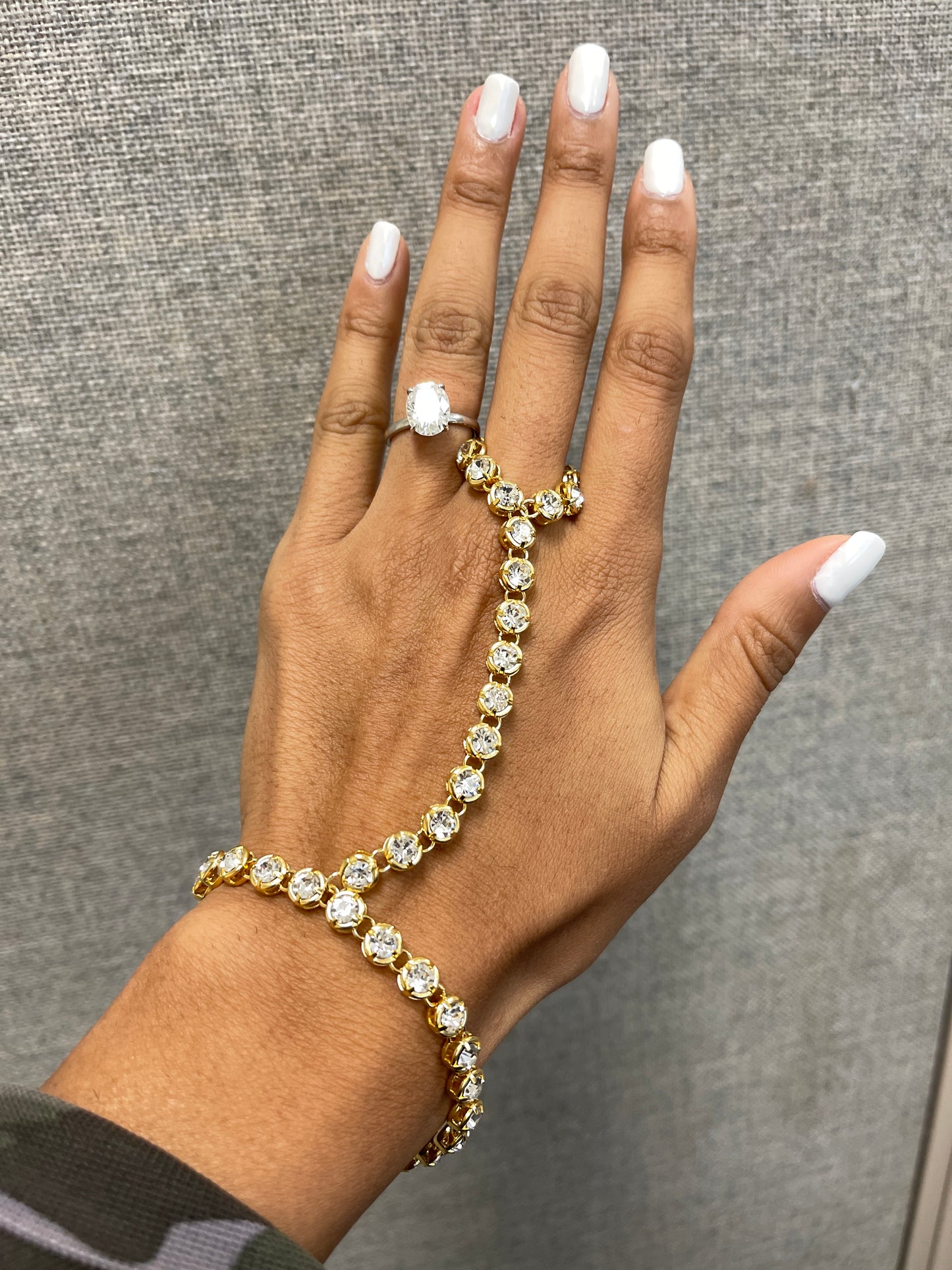Golden Radiance Hand Chain – Gold Plated Crystal Bezel Bracelet