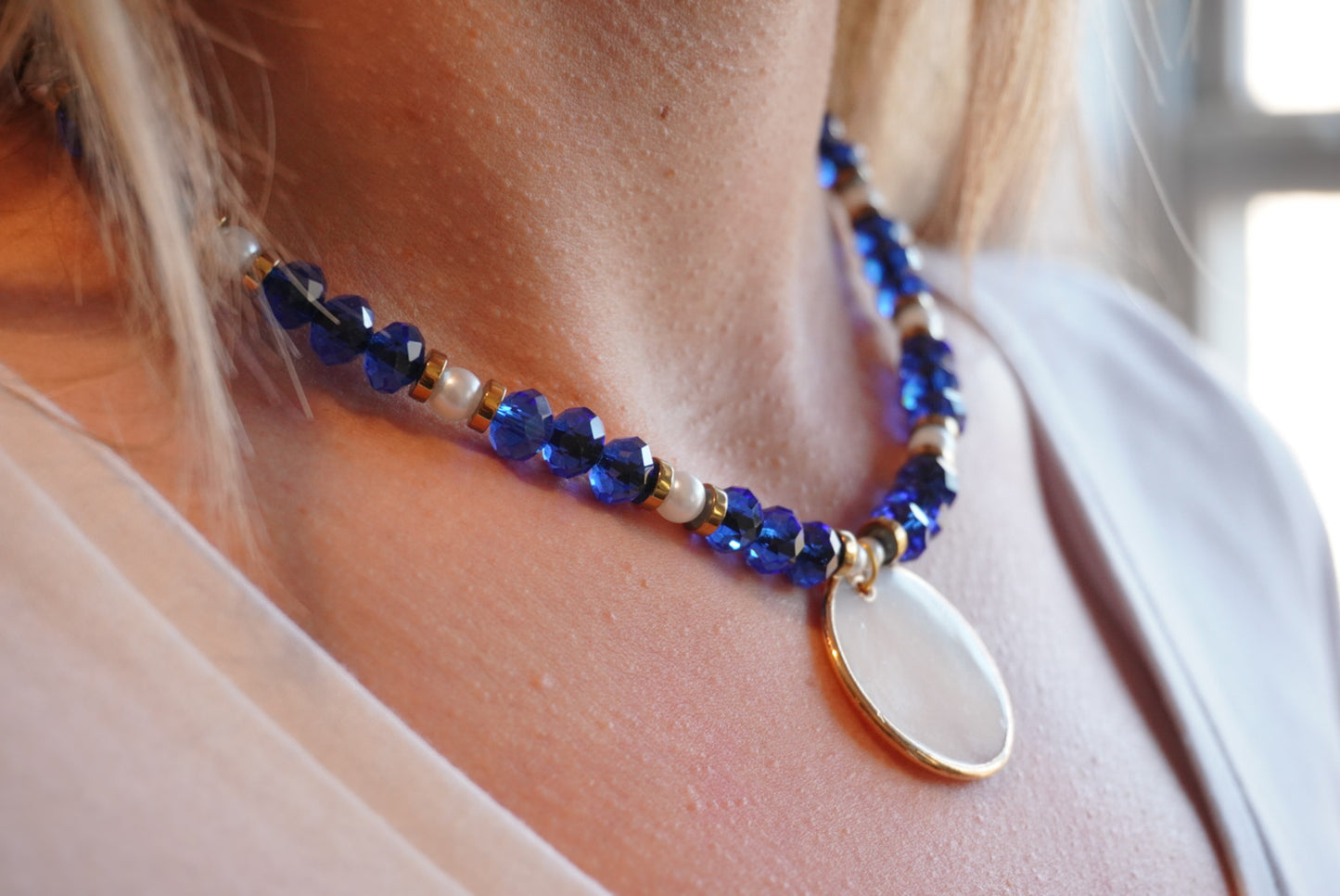 Blue Glass and Freshwater Pearls
