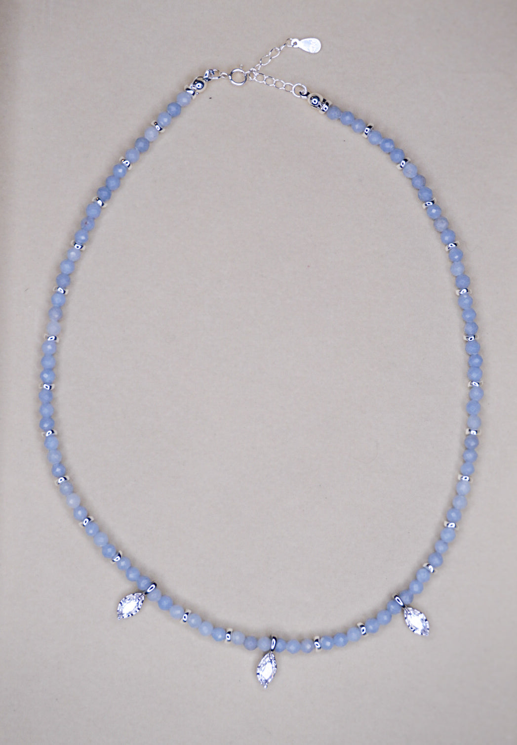 Angelite Gemstone Necklace with Cubic Zirconia Teardrop Charms