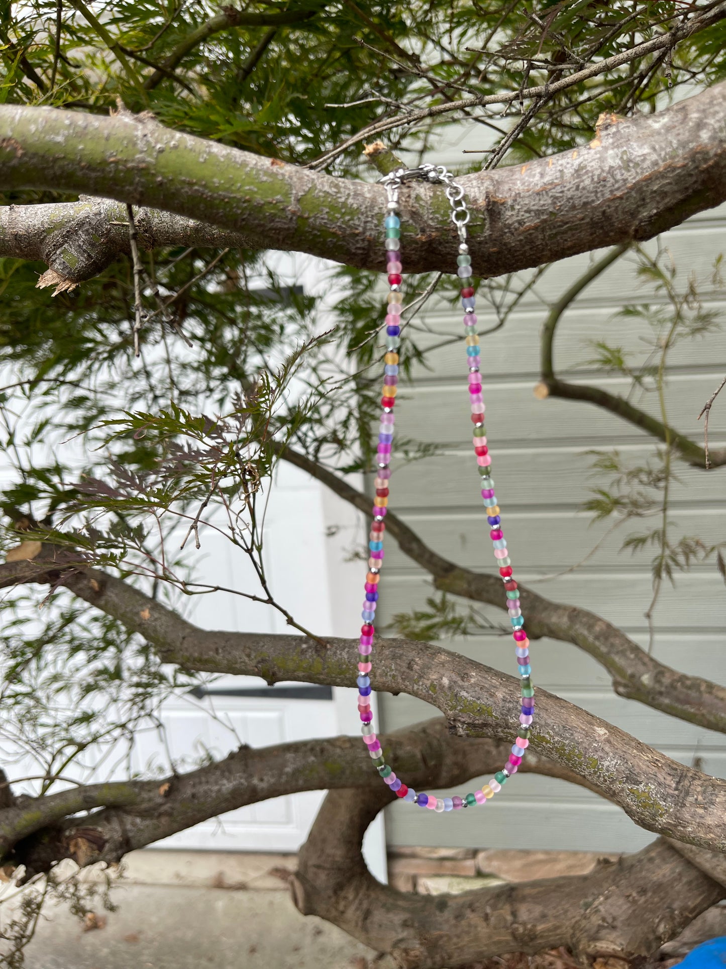 Multicolored glass bead necklace