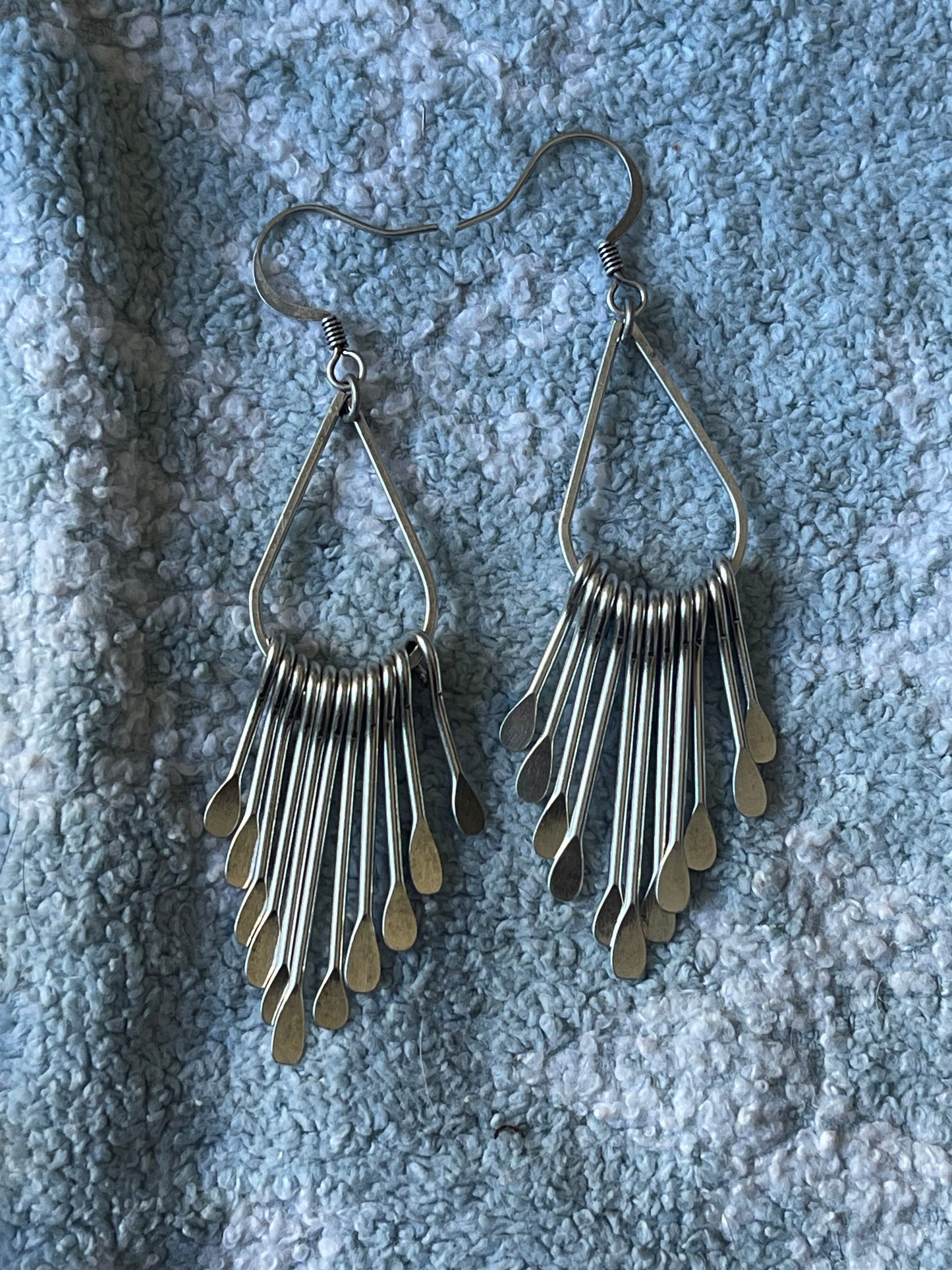 Silver Teardrop Fringe Earrings