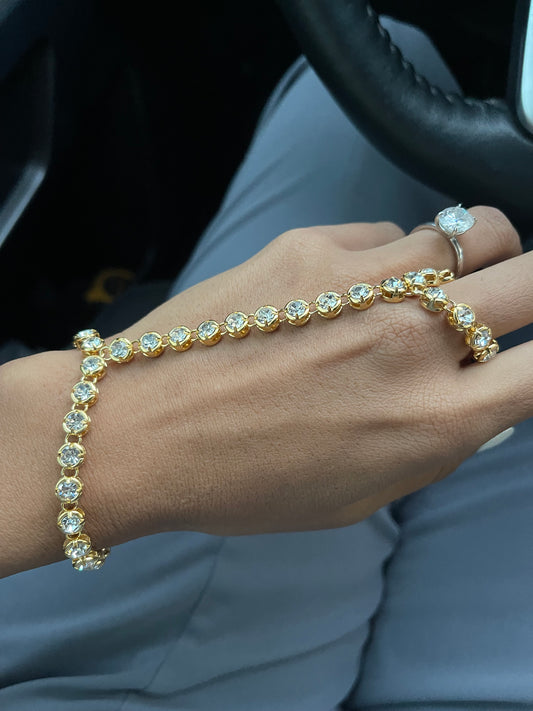 Golden Radiance Hand Chain – Gold Plated Crystal Bezel Bracelet