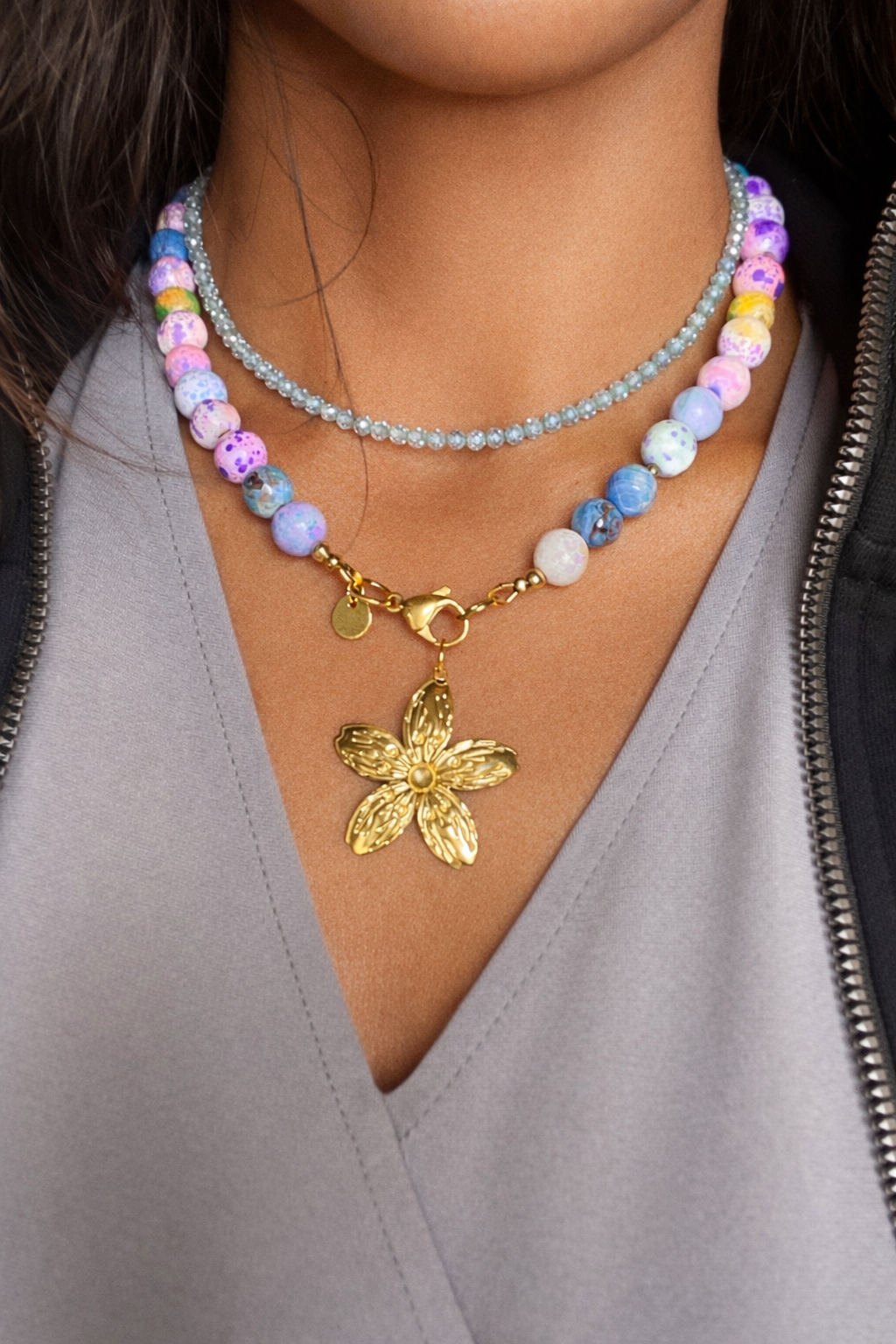 Golden Bloom Candy Bead Necklace