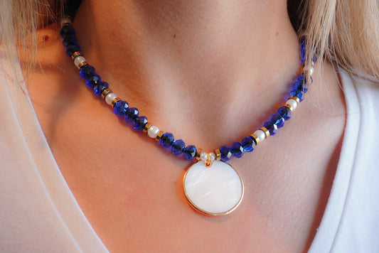 Blue Glass and Freshwater Pearls