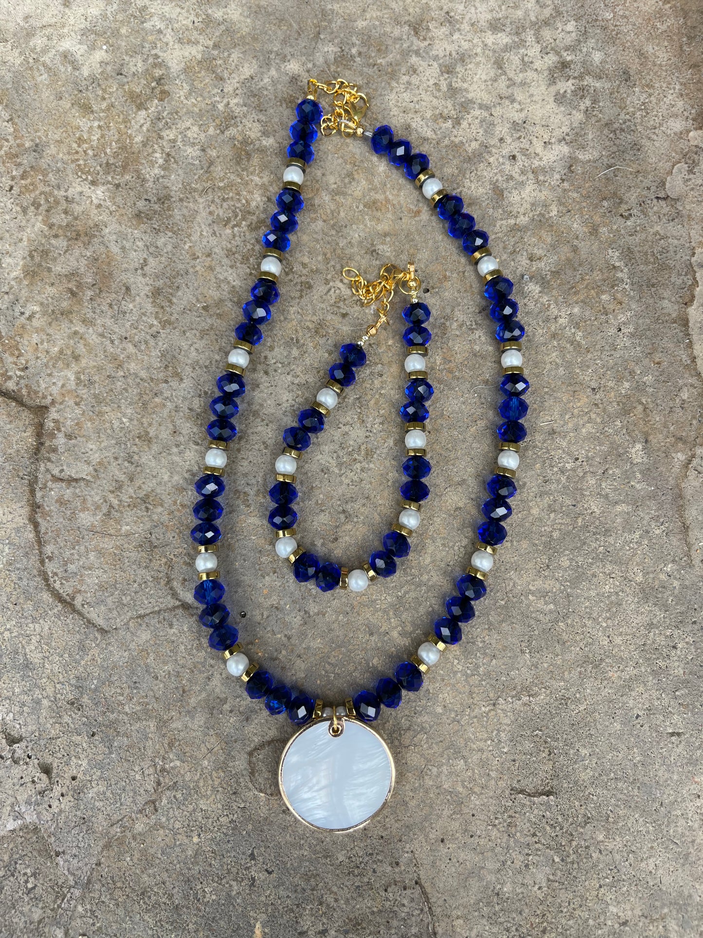 Blue Glass and Freshwater Pearls