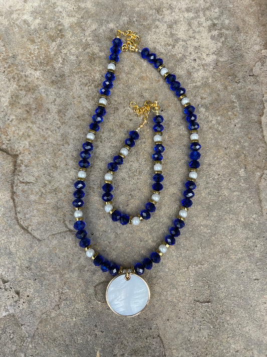Blue Glass and Freshwater Pearls