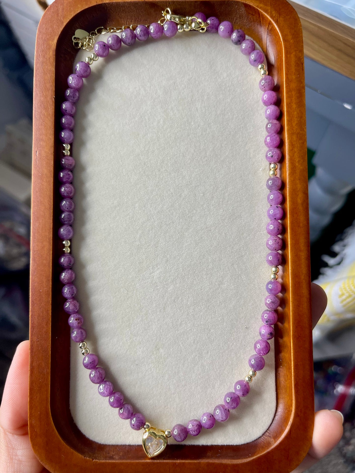 Lavender Ruby Heart Necklace – Gold-Filled