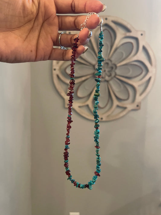 Garnet to Turquoise Ombre Chip Bead Necklace – Artisan Gemstone Statement Jewelry
