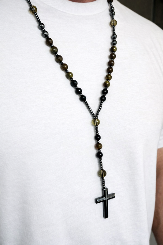 Guardian Faith Rosary Necklace – Green Garnet & Hematite