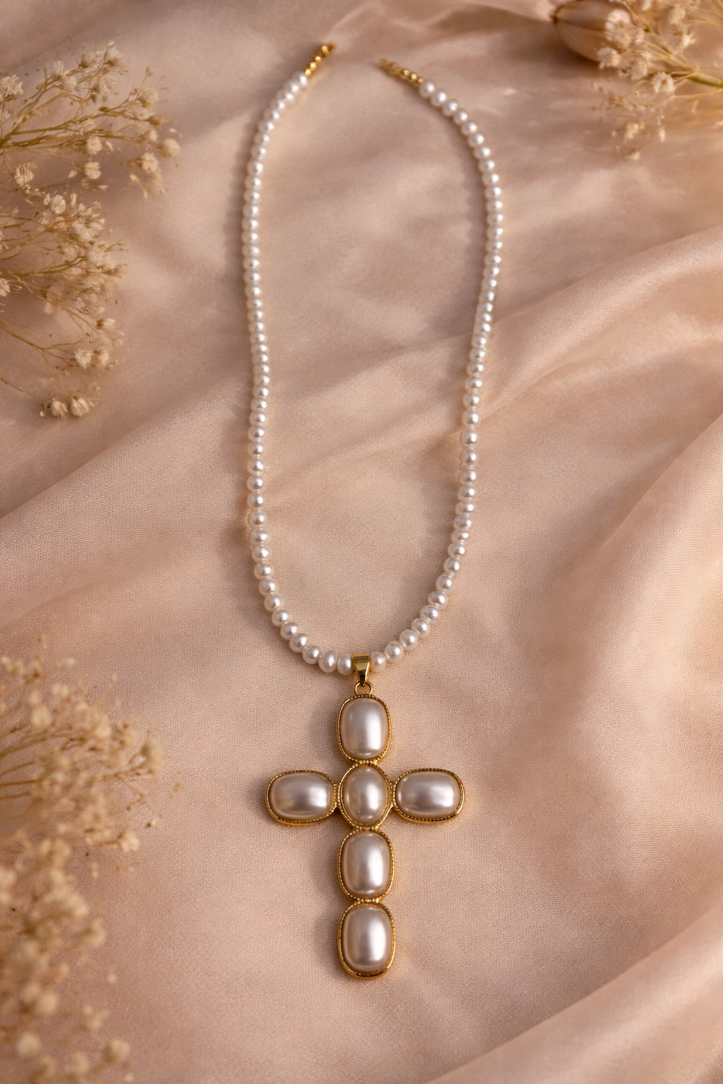 Heirloom Cross Pearl Necklace (Gold & Silver Edition)
