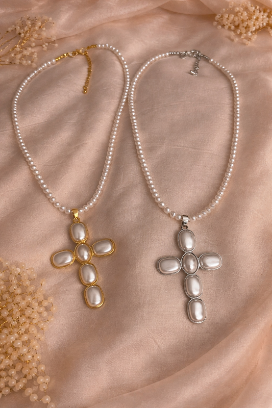 Heirloom Cross Pearl Necklace (Gold & Silver Edition)