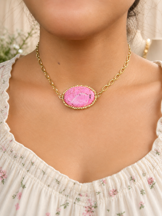 Pink Aura Turquoise Necklace