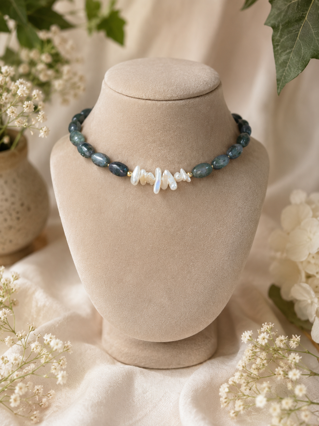 Ocean Whisper Moss Agate Choker